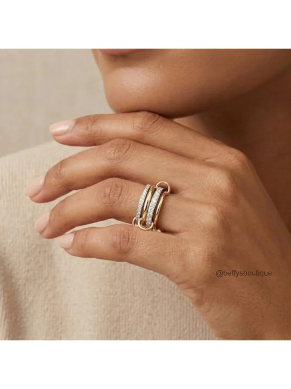 Stackable Gold Silver Band Rings Chunky Cubic Zirconia Statement Women's Ring